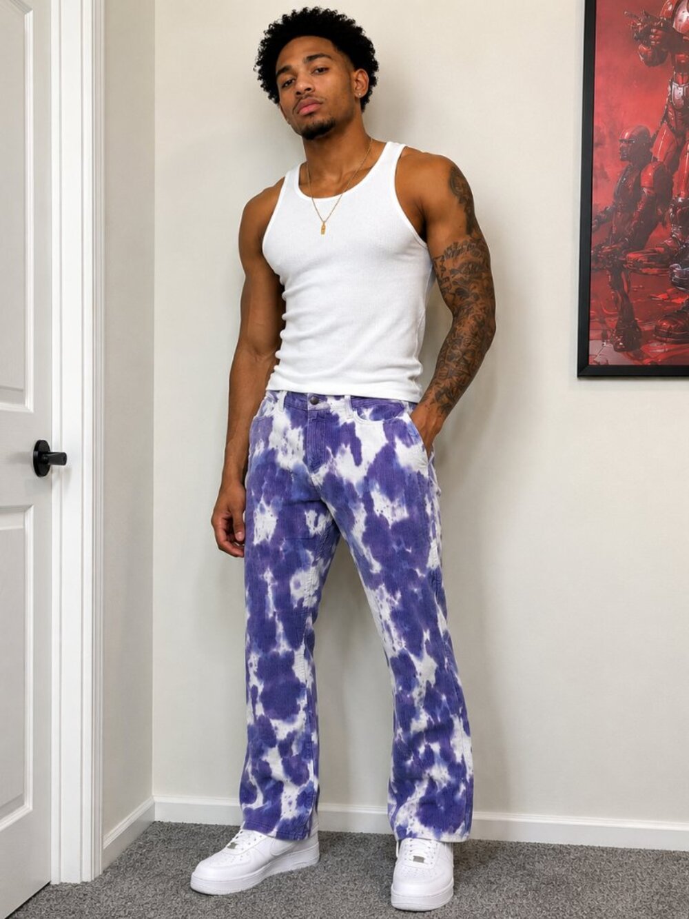 Golden Denim Mens Purple Tie Dye Corduroy Pants